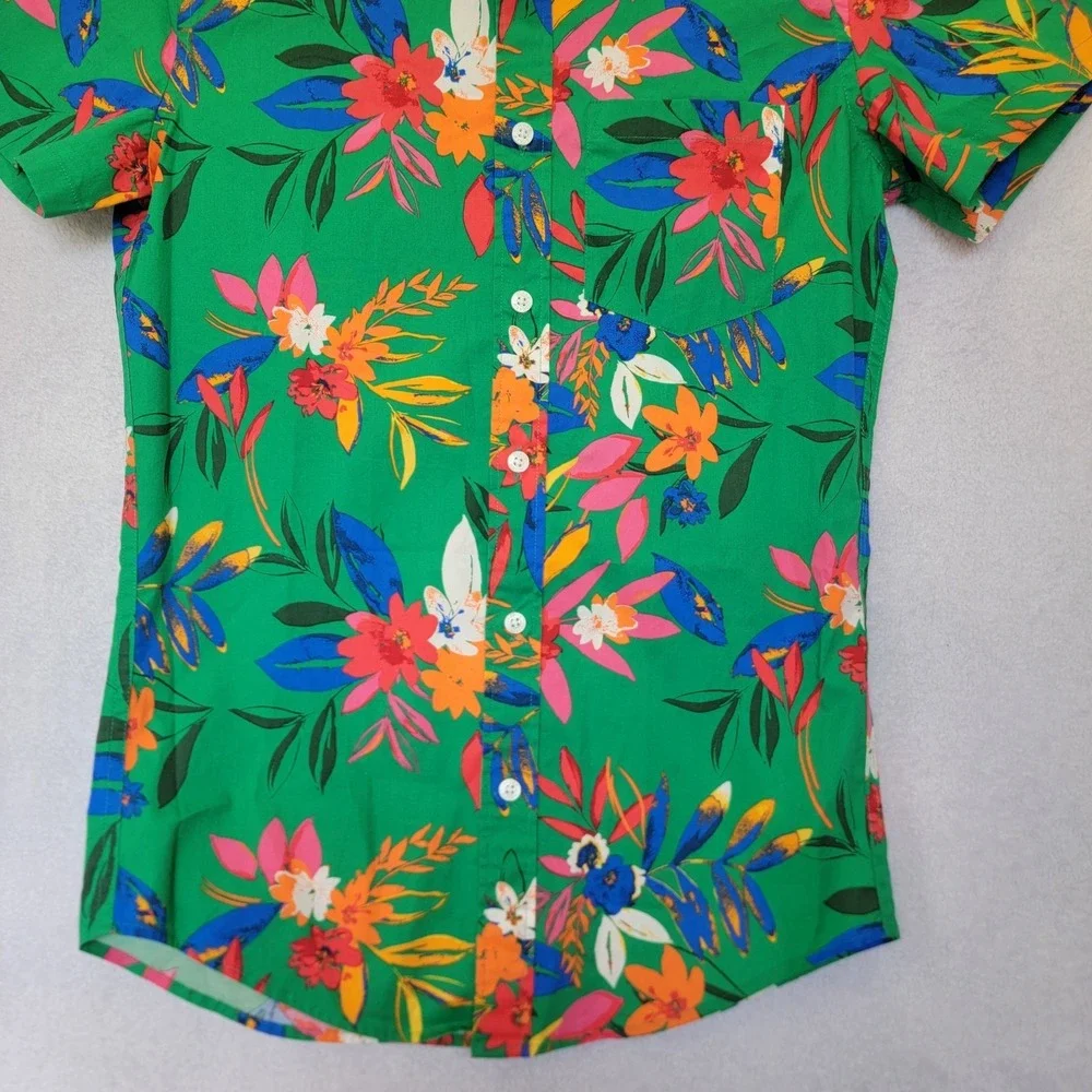 J. Crew Flex Mens Short Sleeve Printed Casual Shirt XS Green Tropical Floral NWT